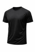 Black Polyester Crew Neck T-Shirt - Black