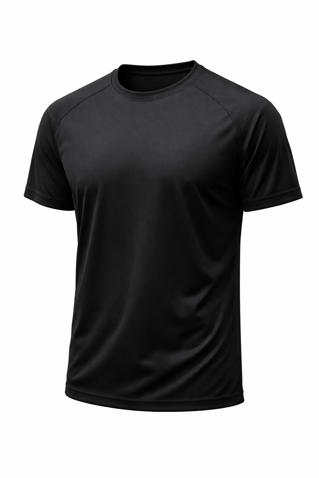 Black Polyester Crew Neck T-Shirt - Black