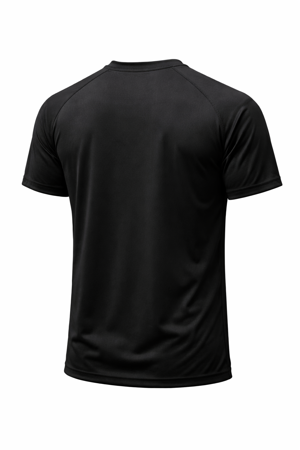 Black Polyester Crew Neck T-Shirt - Black