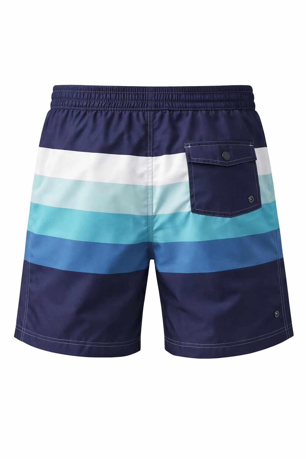 Blue Striped Elastic Waist Swim Trunks